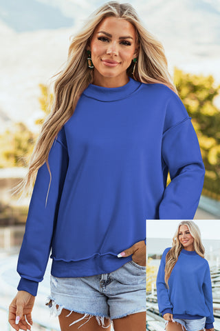 Bright Green Oversize Drop Shoulder Reversible Mock Neck Sweatshirt