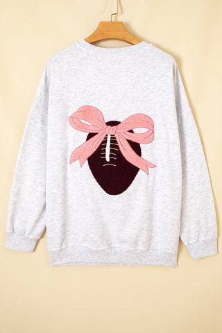 Light Grey Embroidered Football Bow Back Long Sleeve Sweatshirt