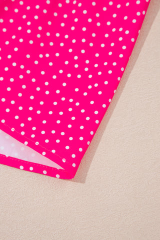 Rose Polka Dot Print Ruffled Smocked High Waist Plus Midi Dress