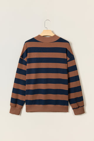 Rose Stripe Colorblock Mock Neck Relaxed Sweatshirt