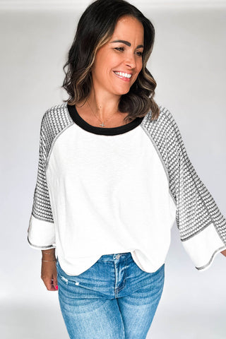 Black Striped Bracelet Sleeve Raglan Patchwork Top, A Blissfully Beautiful Boutique - A Blissfully Beautiful Boutique