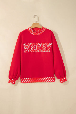 Dirty blue Polka Dot Letter Print Contrast Trim Mock Neck Sweatshirt