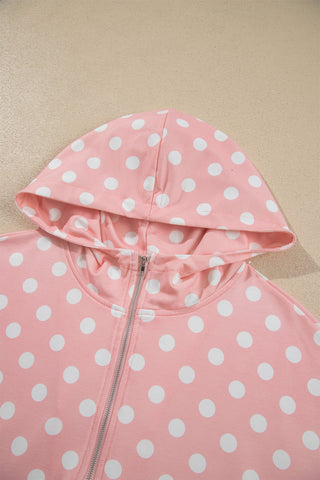 Orange Polka Dot Hooded Long Sleeve Top Casual Mini Skort Set