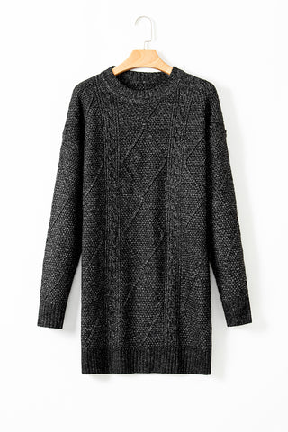 Black Cable Knit Drop Shoulder Loose Fit Sweater Dress