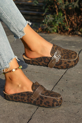 Coffee Faux Suede Cute Buckle PU Leather Strap Mule Slippers, Dear-Lover Dropshipping - A Blissfully Beautiful Boutique