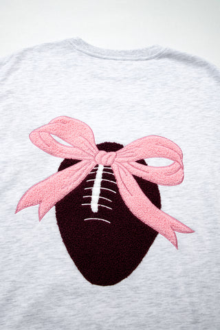 Light Grey Embroidered Football Bow Back Long Sleeve Sweatshirt