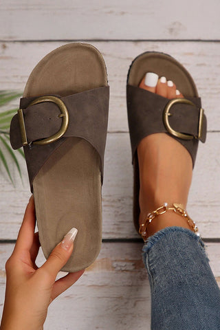 Coffee Buckle Decor Faux Suede Thick Sole Slippers, Dear-Lover Dropshipping - A Blissfully Beautiful Boutique