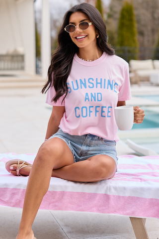 Sunshine And Coffee Light Pink Graphic Tee, Pink Lily - A Blissfully Beautiful Boutique