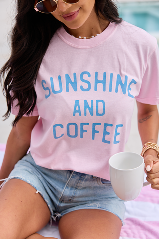 Sunshine And Coffee Light Pink Graphic Tee, Pink Lily - A Blissfully Beautiful Boutique