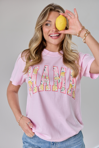 Mama Lemons Print Light Pink Graphic Tee, Pink Lily - A Blissfully Beautiful Boutique
