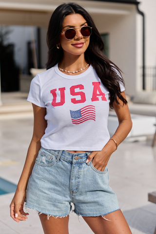 USA Block Flag White Baby Graphic Tee, Pink Lily - A Blissfully Beautiful Boutique