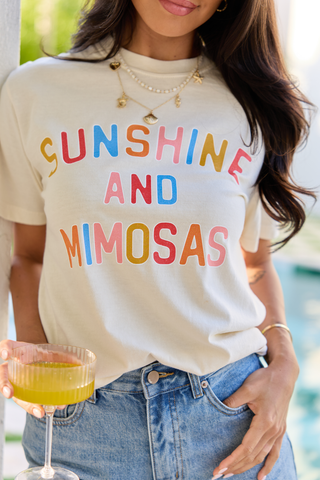 Sunshine And Mimosas Ivory Graphic Tee, Pink Lily - A Blissfully Beautiful Boutique