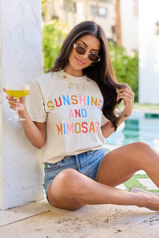 Sunshine And Mimosas Ivory Graphic Tee, Pink Lily - A Blissfully Beautiful Boutique