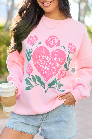 Coffee & My Best Light Pink Graphic Sweatshirt, Pink Lily - A Blissfully Beautiful Boutique