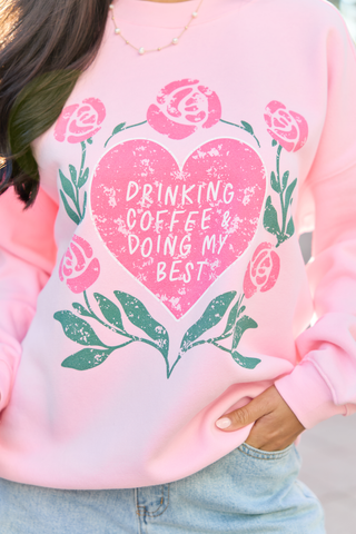 Coffee & My Best Light Pink Graphic Sweatshirt, Pink Lily - A Blissfully Beautiful Boutique