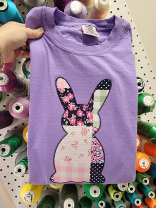 Bunny Rabbit Faux Patchwork Fabric Applique Embroidered Shirt, Merch Girls - A Blissfully Beautiful Boutique