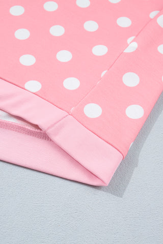 Pink Polka Dot Oversized Top Drawstring Short Set