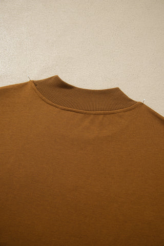 Chestnu COZY Embroidered Long Sleeve Stand Neck Shift Pullover Sweatshirt