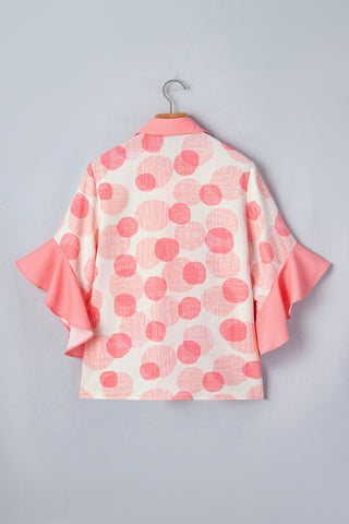Pink Double Polka Dot Printed Ruffle Trim Short Sleeve Babydoll Shirt, Dear-Lover Dropshipping - A Blissfully Beautiful Boutique