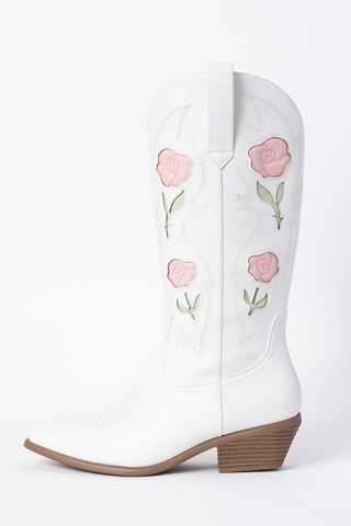 Willa Rose White Cowboy Boots, Pink Lily - A Blissfully Beautiful Boutique