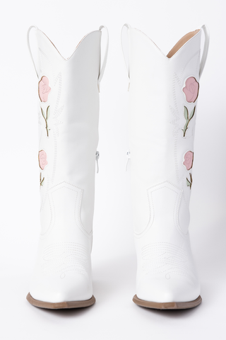 Willa Rose White Cowboy Boots, Pink Lily - A Blissfully Beautiful Boutique