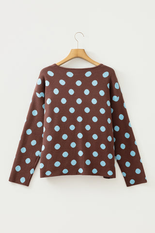 Brown Polka Dot Button Down Dropped Shoulder Shift Cardigan