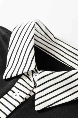 Black Plus Size Striped Cuffs Polo Collar Patchwork Long Sleeve Ruffle Hem Dress, Dear-Lover Dropshipping - A Blissfully Beautiful Boutique