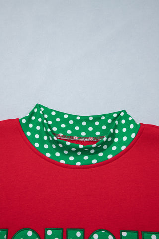 Dirty blue Polka Dot Letter Print Contrast Trim Mock Neck Sweatshirt