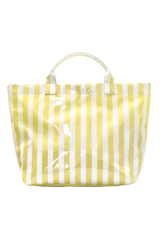 Yellow Cream Glossy Striped Vinyl Large Tote Bag, Dear-Lover Dropshipping - A Blissfully Beautiful Boutique