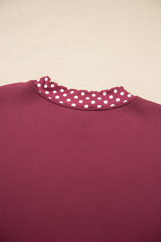 Burgundy Colorblock Polka Dot Contrast Trim Oversized Sweatshirt