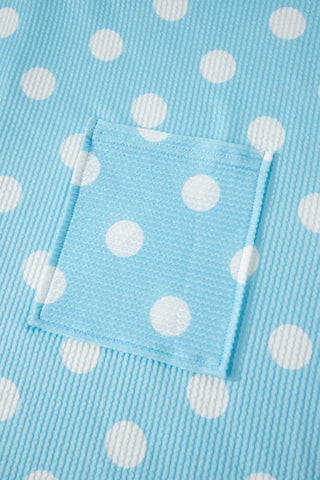 Sky Blue Twisted Rib Polka Dot Print Plus Size T Shirt, Dear-Lover Dropshipping - A Blissfully Beautiful Boutique