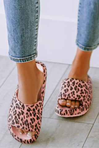 Pink Leopard Print Thick Sole Slip On Slippers, Dear-Lover Dropshipping - A Blissfully Beautiful Boutique