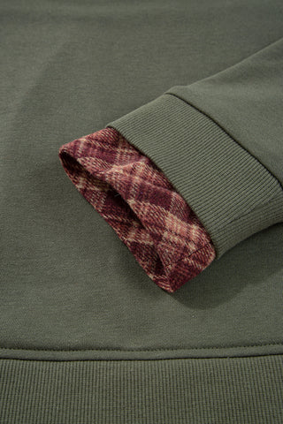 Moss Green Vintage Plaid Patchwork Drop Shoulder Sweatshirt, Dear-Lover Dropshipping - A Blissfully Beautiful Boutique