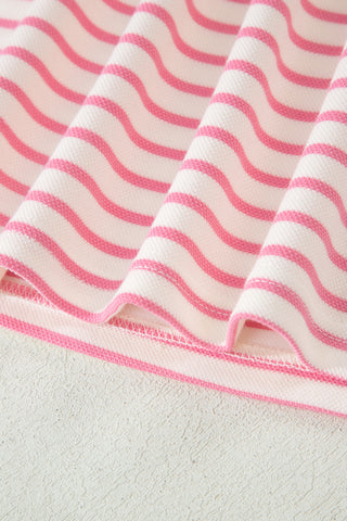 Pink Stripe Color Block Patchwork Polo Tee Drawstring Elastic Waist 2pcs Skort Set, Dear-Lover Dropshipping - A Blissfully Beautiful Boutique