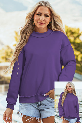 Bright Green Oversize Drop Shoulder Reversible Mock Neck Sweatshirt