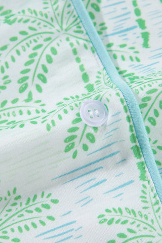 Green Vacation Coco Tree Print Short Sleeve Pajamas Set