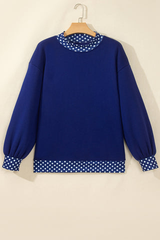 Burgundy Colorblock Polka Dot Contrast Trim Oversized Sweatshirt