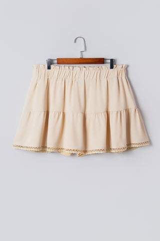 Parchment Plus Size Frilled Elastic Waist Lace Trim Boho Ruffled Shorts, Dear-Lover Dropshipping - A Blissfully Beautiful Boutique