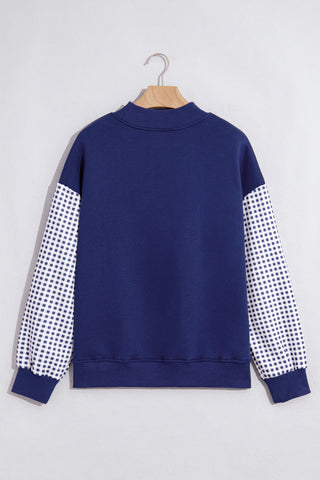Evergreen Plaid Sleeve Colorblock Loose Tunic Sweatshirt