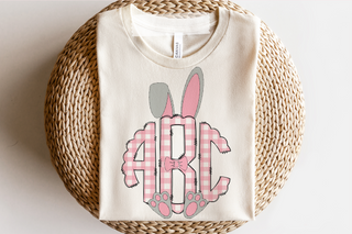Pink Gingham Easter Bunny Monogram Graphic Tee, Merch Girls - A Blissfully Beautiful Boutique