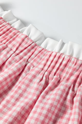 Pink Contrast Trim Plaid Print Plus Size Shorts, Dear-Lover Dropshipping - A Blissfully Beautiful Boutique