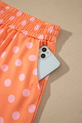 Orange Polka Dot Hooded Long Sleeve Top Casual Mini Skort Set