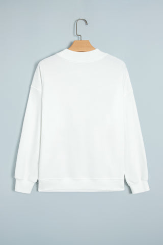 Peach Blossom MERRY AND BRIGHT Stitched Letter Pattern Mock Neck Sweatshirt