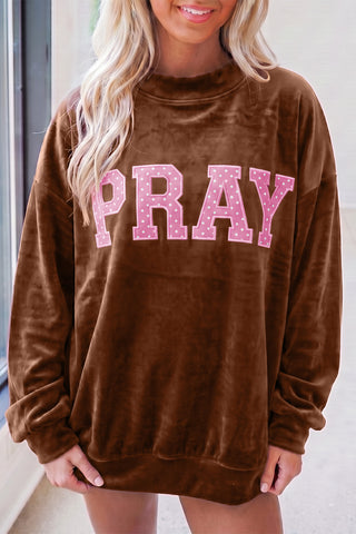 Burgundy Christmas Velvet Graphic Print Long Sleeve Sweatshirt