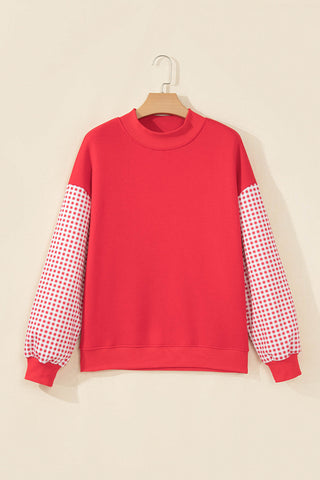 Evergreen Plaid Sleeve Colorblock Loose Tunic Sweatshirt