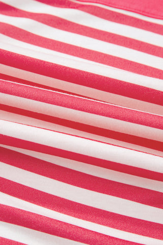 Pink Stripe Color Block Patchwork Drop Shoulder Long Sleeve Tunic Top