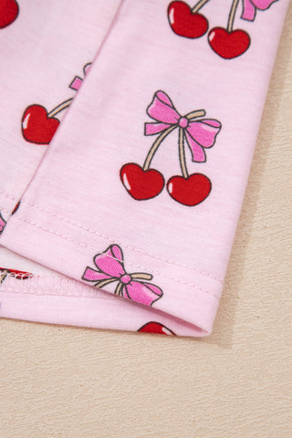 Pink Cherry/Bow Print Short Pajama Set, Dear-Lover Dropshipping - A Blissfully Beautiful Boutique