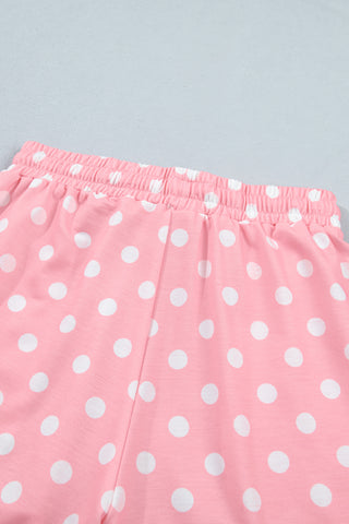Pink Polka Dot Oversized Top Drawstring Short Set