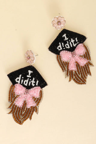 I did It Letter Beaded Graduate Cap Earrings, ShopCottonBelles - A Blissfully Beautiful Boutique
