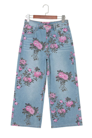 Sky Blue Garden Floral Print Bootcut Jeans, Dear-Lover Dropshipping - A Blissfully Beautiful Boutique